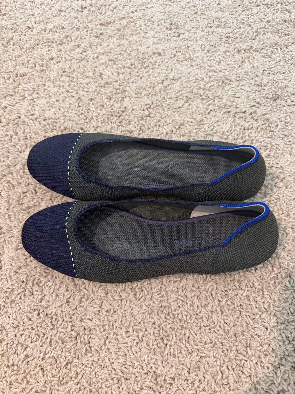 Rothy’s The Flat Highland Captoe Olive Navy Women’s Size 10 - Picture 3 of 6